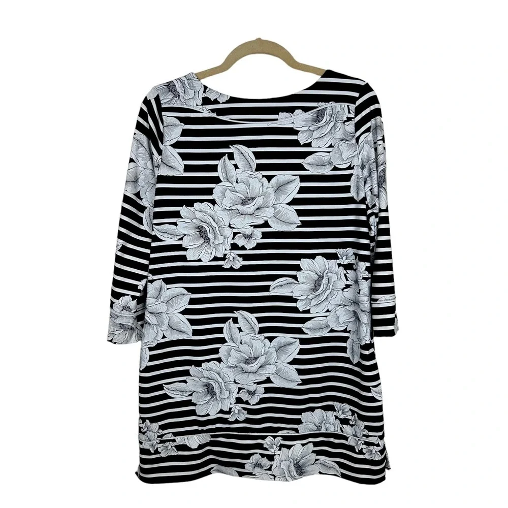 Lands' End Women's Swim Cover-Up M 10 - 12 Black White Floral Beach Sunblock NEW